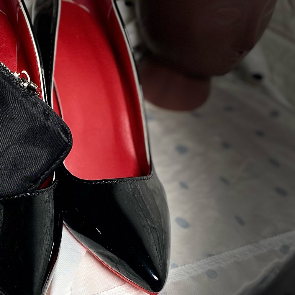 NOT PRADA Black Patent Heels with Red Interior